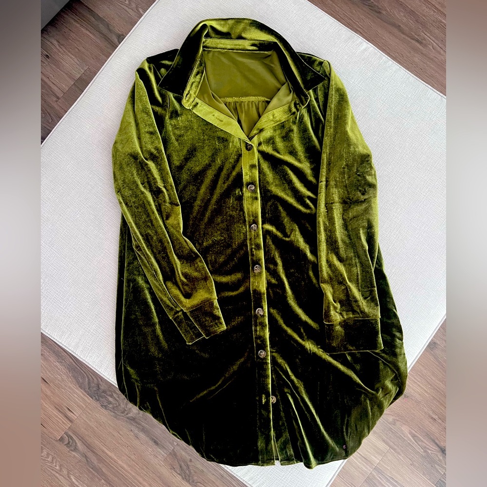 Green Velvet Button Up Dress - Size L/XL